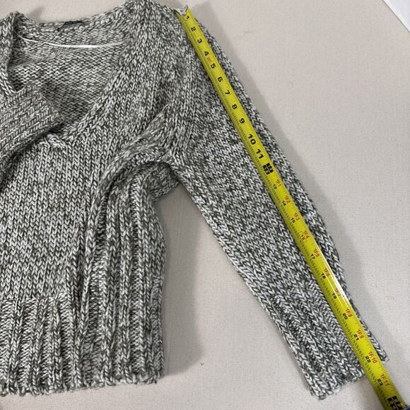 ZARA Chunky Knit Sweater V-neck Long Sleeve Wool Blend Olive Women's Medium - Picture 6 of 14
